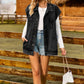 Button Up Collared Neck Sleeveless Denim Jacket