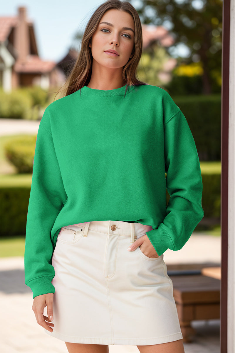 Round Neck Long Sleeve Sweatshirt Green