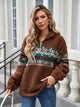 Half Zip Long Sleeve Fuzzy Top Brown