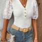 Lace Detail V-Neck Short Sleeve Blouse