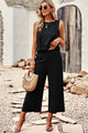 Buttoned Round Neck Tank and Wide Leg Pants Set Caramel
