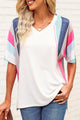 Rainbow Stripe Slit V-Neck Tee White