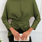 Boat Neck Back Tie Long Sleeve Satin Blouse