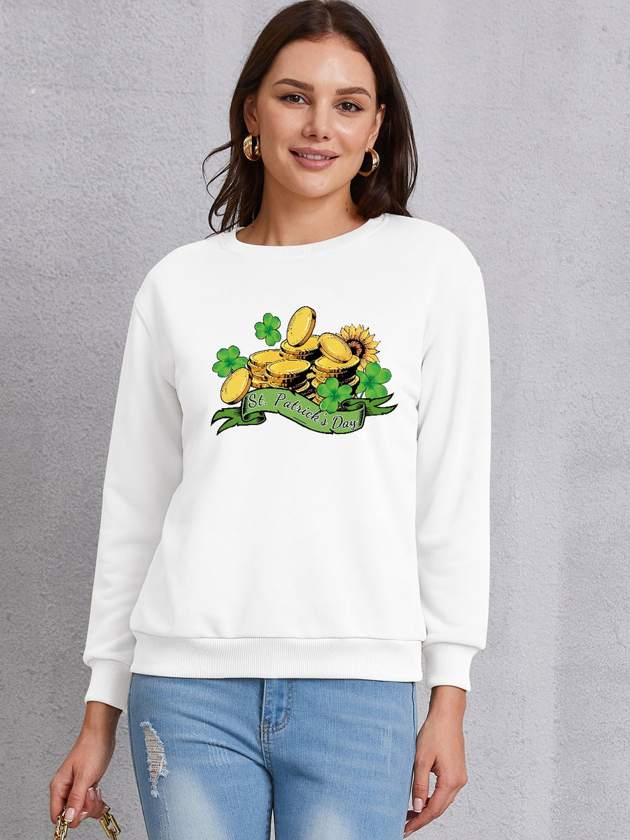 ST. PATRICK'S DAY Graphic Round Neck Sweatshirt White