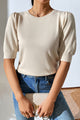 Round Neck Puff Sleeve Knit Top Cream