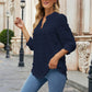 Swiss Dot Notched Neck Blouse