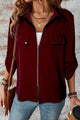 Pocketed Zip Up Collared Neck Long Sleeve Jacket Burgundy