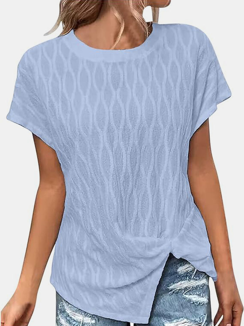 Full Size Round Neck Short Sleeve T-Shirt Light Blue