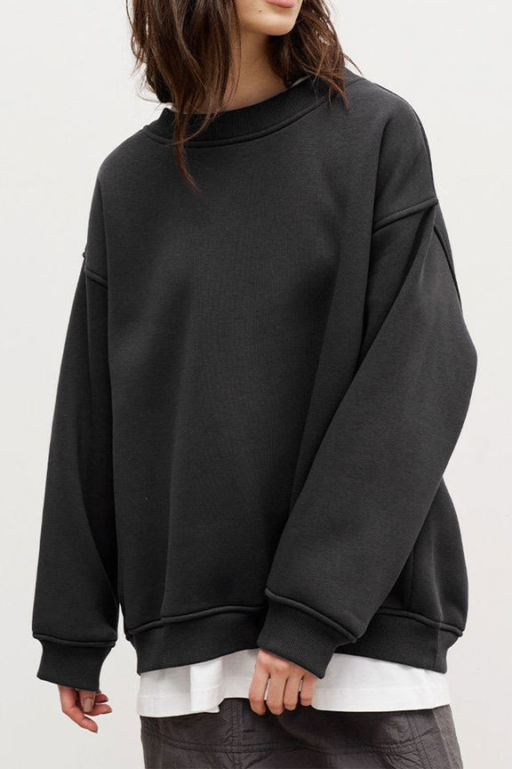 Oversize Round Neck Dropped Shoulder Sweatshirt Charcoal
