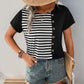 Perfee Striped Round Neck Short Sleeve T-Shirt