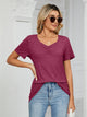 Ruched V-Neck Short Sleeve T-Shirt Deep Purple