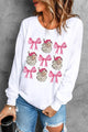 Santa & Bow Graphic Long Sleeve Sweatshirt White