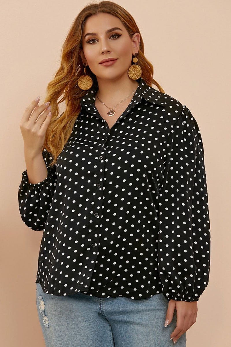 Plus Size Polka Dot Balloon Sleeve Shirt