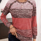 Decorative Button Contrast Round Neck Long Sleeve T-Shirt