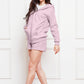 Zip Up Drawstring Hoodie and Shorts Set