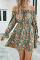 Floral Off-Shoulder Flounce Sleeve Dress Light Green