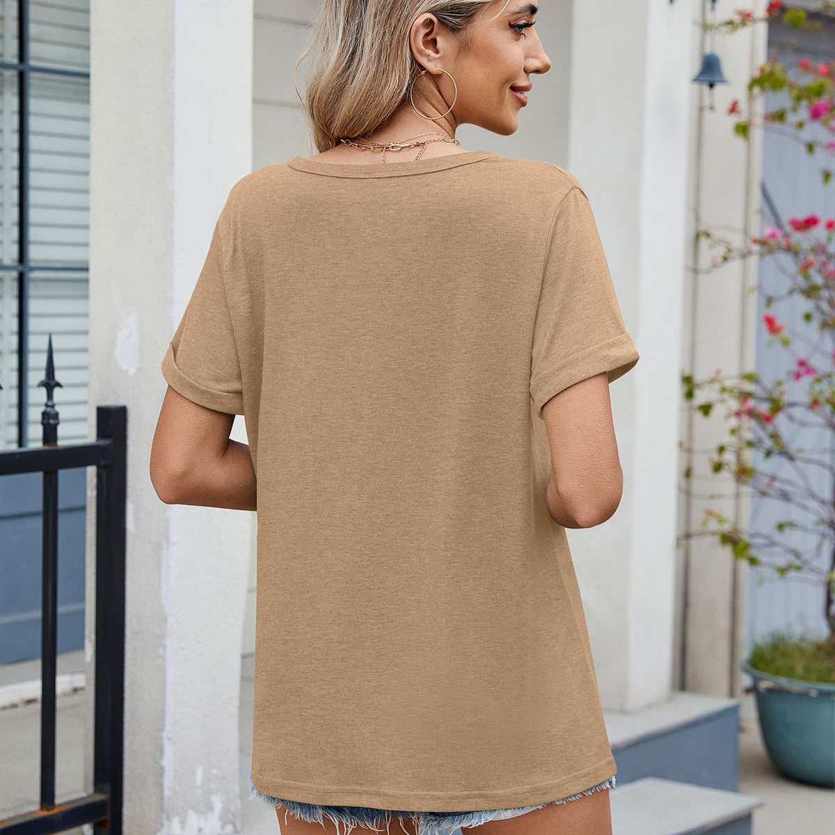 Florira Notched Short Sleeve T-Shirt