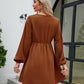 Frill Trim V-Neck Long Sleeve Dress