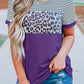 Full Size Striped Leopard Round Neck Short Sleeve T-Shirt