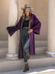 Embroidered Open Front Long Sleeve Cardigan Plum