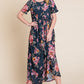 BOMBOM Floral Short Sleeve Maxi Dress