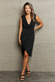 Deep V Sleeveless Tulip Hem Dress Black