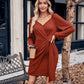 Asymmetrical Surplice Puff Sleeve Mini Dress