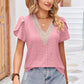 Eyelet V-Neck Petal Sleeve T-Shirt