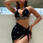 Glitter Halter Neck Backless Three-Piece Swim Set