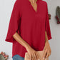 Notched Slit Half Sleeve Blouse