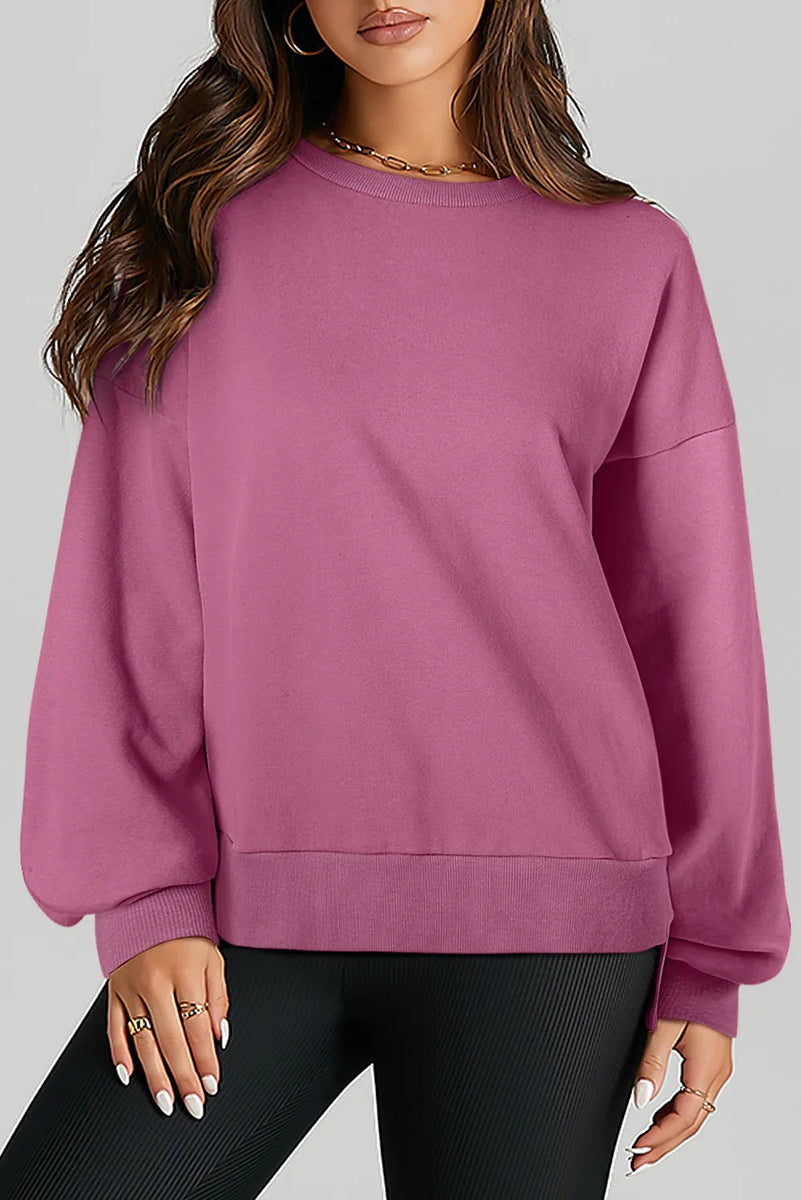 High-Low Round Neck Long Sleeve Sweatshirt Dusty Pink