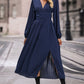 V-Neck Long Sleeve Pleated Slit Dress