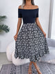Printed Off-Shoulder Ruffle Hem Dress Black