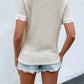 Waffle-Knit V-Neck Short Sleeve Blouse