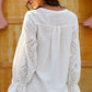 Shiny Crochet Flounce Sleeve Button Up Blouse