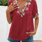 Ivy Lane Eyelet Embroidered V-Neck Short Sleeve Blouse