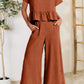 Peplum Round Neck Short Sleeve Top and Pants Set