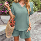 Notched Short Sleeve Top and Shorts Set