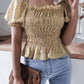 Frill Smocked Square Neck Short Sleeve Blouse