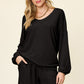 Double Take Full Size Texture V-Neck Long Sleeve T-Shirt and Shorts Set