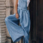 Distressed Wide Leg Denim Overalls