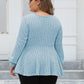 Plus Size Ribbed V-Neck Long Sleeve Blouse