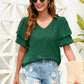 Swiss Dot V-Neck Short Sleeve Blouse