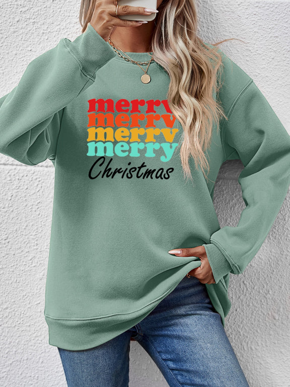 MERRY CHRISTMAS Graphic Long Sleeve Sweatshirt Sage