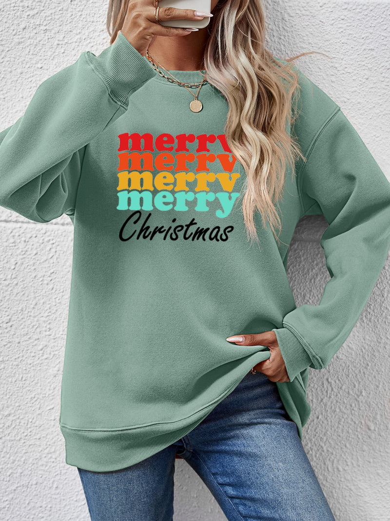 MERRY CHRISTMAS Graphic Long Sleeve Sweatshirt Sage