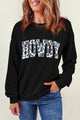 Round Neck Long Sleeve Howdy Graphic Sweatshirt Black