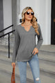 Notched Long Sleeve T-Shirt Dark Gray