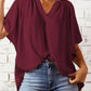 Ruched Notched Half Sleeve Blouse