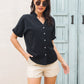 Notched Button Up Short Sleeve Shirt