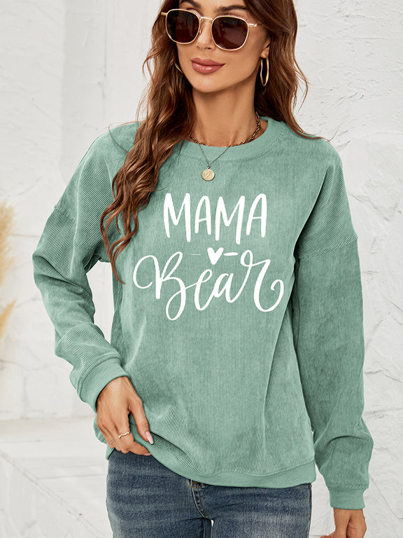 MAMA Graphic Round Neck Sweatshirt Gum Leaf